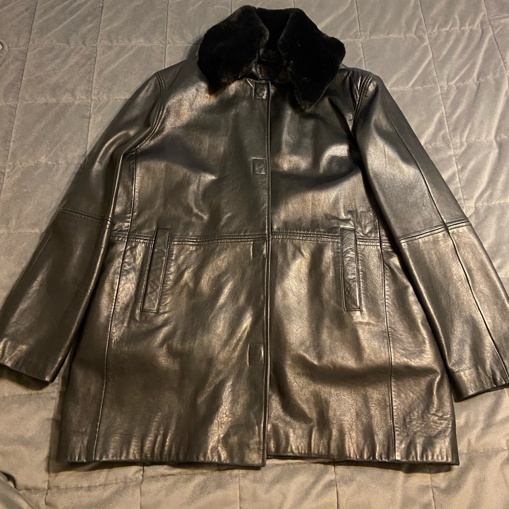 JLC New York vintage 100% leather jacket with faux fur lining (size: XL)